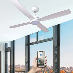 Fanelite - Ventilateur de plafond 132 cm blanc QAMEA - Moteur DC 30W - LED 20W dimmable 3 couleurs + RGB - Wifi - Silencieux