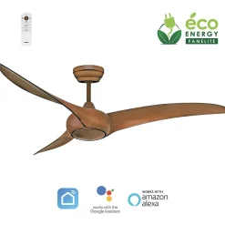 Fanelite - Ventilateur de plafond 132 cm imitation bois TOBAGO - Moteur DC 38W - Télécommande - Wifi - Très silencieux