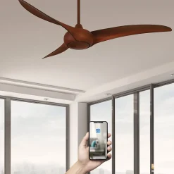Fanelite - Ventilateur de plafond 132 cm imitation bois TOBAGO - Moteur DC 38W - Télécommande - Wifi - Très silencieux