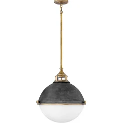 Fletcher Luminaire suspendu à 3 ampoules Hinkley, zinc vieilli et laiton patrimonial