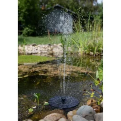 Fontaine solaire- Diamètre 18cm- fournie avec 6 buses pour choix du type de jet d'eau, fonctionne sans batterie