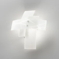 Frida - Applique 2 lumières E14 en verre blanc satiné - Structure chromée, croisé, max 2x42W, sans ampoules