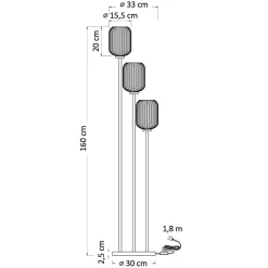 Grand lampadaire triple doré verres ambrés - Rosalia