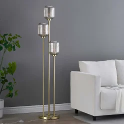 Grand lampadaire triple doré verres ambrés - Rosalia