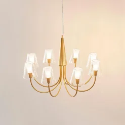 Grand lustre baroque doré 8 bras verre transparent - Cerenova