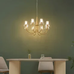 Grand lustre baroque doré 8 bras verre transparent - Cerenova