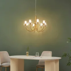 Grand lustre baroque doré 8 bras verre transparent - Cerenova