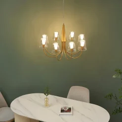 Grand lustre baroque doré 8 bras verre transparent - Cerenova