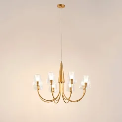 Grand lustre baroque doré 8 bras verre transparent - Cerenova