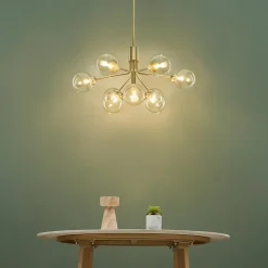 Grand lustre élégant doré 9 boules transparentes - Audrey