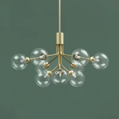 Grand lustre élégant doré 9 boules transparentes - Audrey