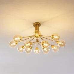 Grand lustre élégant laiton 12 boules ambrées - Audrey