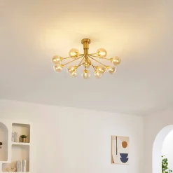 Grand lustre élégant laiton 12 boules ambrées - Audrey