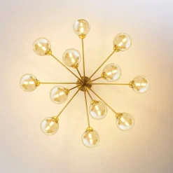 Grand lustre élégant laiton 12 boules ambrées - Audrey