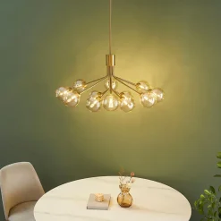 Grand lustre élégant laiton 12 boules ambrées - Audrey