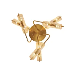 Grand plafonnier métal finition laiton et verre - Trento