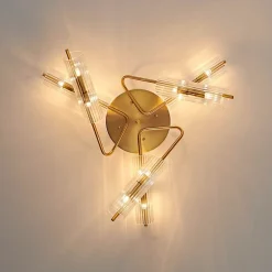 Grand plafonnier métal finition laiton et verre - Trento