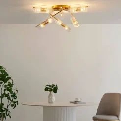 Grand plafonnier métal finition laiton et verre - Trento