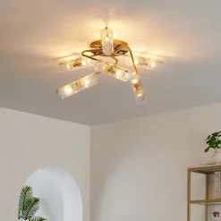 Grand plafonnier métal finition laiton et verre - Trento