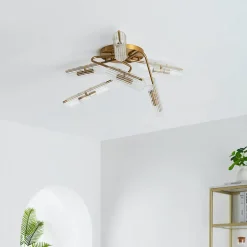 Grand plafonnier métal finition laiton et verre - Trento