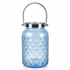 Grande lanterne verre bleu 29x18cm