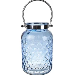 Grande lanterne verre bleu 29x18cm