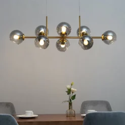 Grande suspension horizontale 8 sphères en verre fumé - Carlotta