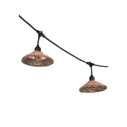 Guirlande esprit guinguette Little Garden 10 lumières E27 70lm IP44 blanc chaud 6m abat-jour en rotin PVC