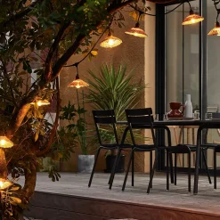 Guirlande esprit guinguette Little Garden 10 lumières E27 70lm IP44 blanc chaud 6m abat-jour en rotin PVC