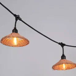 Guirlande esprit guinguette Little Garden 10 lumières E27 70lm IP44 blanc chaud 6m abat-jour en rotin PVC