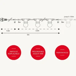 Guirlande Guinguette E27 - prolongeable - Ampoules interchangeables - Chromex