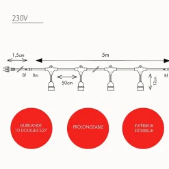 Guirlande Guinguette Java E27 - prolongeable - sans ampoule - Chromex