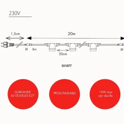 Guirlande Guinguette E27 - prolongeable - sans ampoule - Chromex