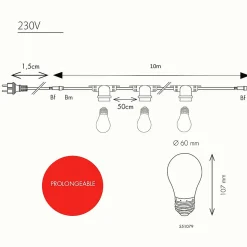 Guirlande guinguette Festival E27 - 10m prolongeable - Chromex