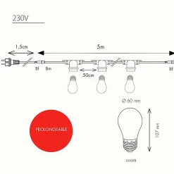 Guirlande guinguette Festival E27 - 5m prolongeable - Chromex