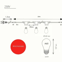 Guirlande guinguette Festival E27 - 20m prolongeable - Chromex