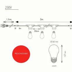 Guirlande guinguette Festival E27 - 5m prolongeable - Chromex