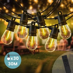 Guirlande Guinguette IP65 LED 30M 30 Bulbes Filament Allongé Dimmables Avec Télécommande