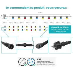 Guirlande Guinguette IP65 30M 60 Bulbes Multicolores