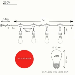 Guirlande guinguette Java E27 - 5m prolongeable - Chromex