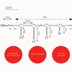 Guirlande guinguette Javanaise E27 - prolongeable - sans ampoule - Chromex