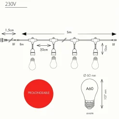 Guirlande guinguette Java E27 - 5m prolongeable - Chromex