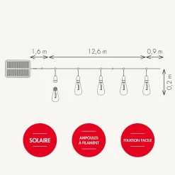 Guirlande Guinguette Jazz - solaire - L12,6m - 300 lumens - Chromex