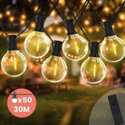 Guirlande guinguette LED 30M 50 Bulbes Rond Blanc Chaud Dimmable