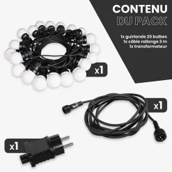 Guirlande Guinguette 10M 20 Bulbes blanc chaud + 3M de câble