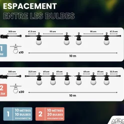 Guirlande Guinguette 10M 20 Bulbes blanc chaud + 3M de câble