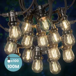 Guirlande Guinguette 100M Filament LED 100 Bulbes