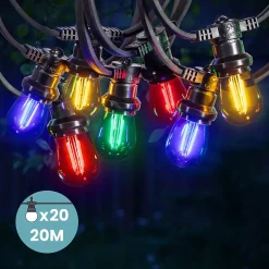 Guirlande Guinguette 20M Filament Multicolore LED 20 Bulbes