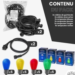 Guirlande Guinguette 20M Filament Multicolore LED 20 Bulbes