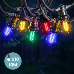 Guirlande Guinguette 10M Filament Multicolore LED 10 Bulbes